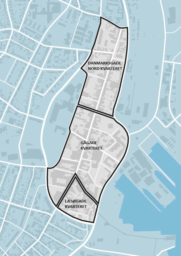 Frederikshavn Midtby inddelt i tre kvarterer